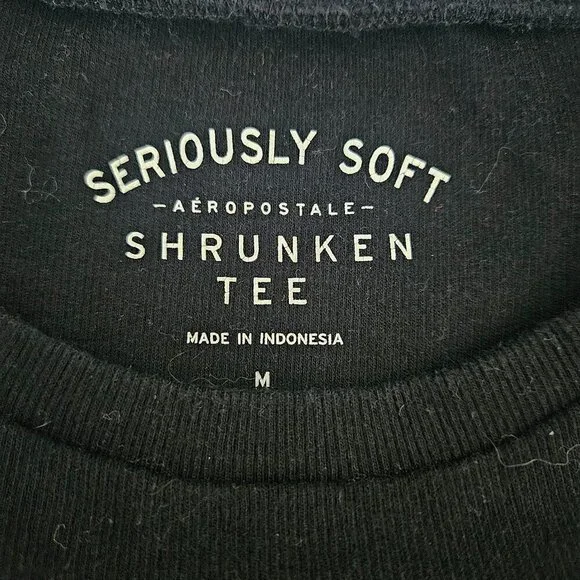 Aeropostale Seriously Soft Ribbed Cropped Shrunken Black Medium Tee - Picture 3 of 7